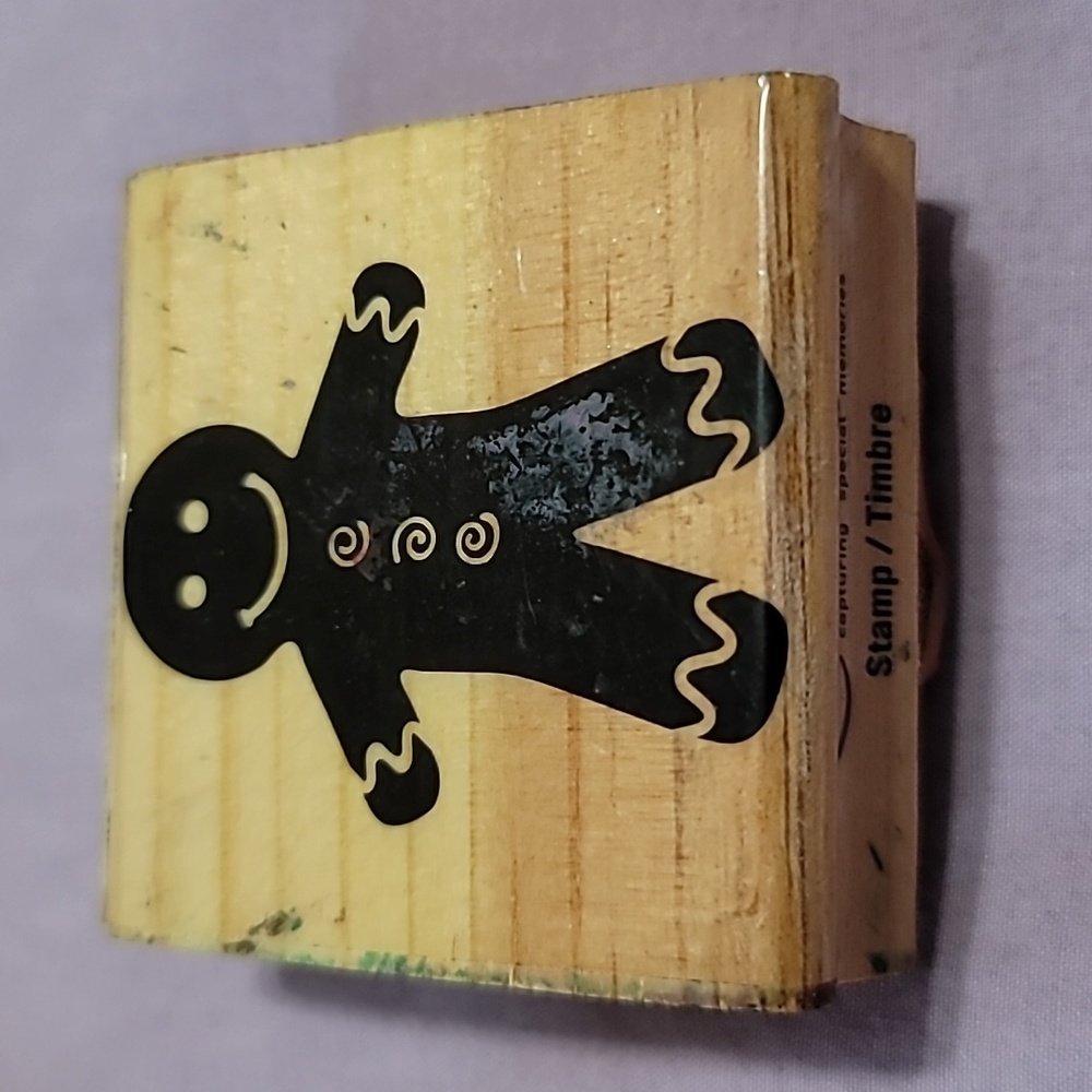 Cartoon Gingerbread Man Wooden Rubber Stamp